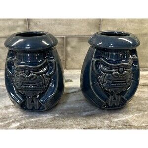 Houlihans Angry Monkey Ceramic Tiki Mugs Pair Blue Coconut Monkey